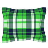 Preppy Surfer Lime and Navy Blue Plaid Pillow Sham with Flanged Edge