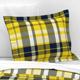 Preppy Surfer Yellow and Navy Blue Plaid Pillow Sham with Flanged Edge