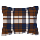 Preppy Surfer Brown and Navy Blue Plaid Pillow Sham with Flanged Edge