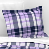 Preppy Surfer Lavender and Navy Blue Plaid Pillow Sham with Flanged Edge