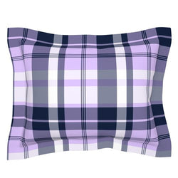 Preppy Surfer Lavender and Navy Blue Plaid Pillow Sham with Flanged Edge