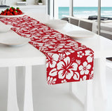 White Hawaiian Flowers on Red Table Runner - Extremely Stoked