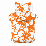 Orange & White Hawaiian Flowers Duvet Cover – Large Scale – Extremely Stoked® Eco Luxe Beach Bedding