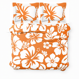 Orange & White Hawaiian Flowers Duvet Cover – Large Scale – Extremely Stoked® Eco Luxe Beach Bedding