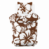 Brown & White Hawaiian Flowers Duvet Cover – Large Scale – Extremely Stoked® Eco Luxe Beach Bedding