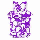Purple & White Hawaiian Flowers Duvet Cover – Large Scale – Extremely Stoked® Eco Luxe Beach Bedding