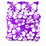Purple & White Hawaiian Flowers Duvet Cover – Large Scale – Extremely Stoked® Eco Luxe Beach Bedding