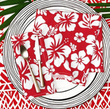 Red Hawaiian Flowers Dinner Napkins - Extremely Stoked