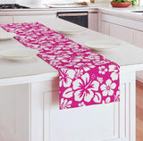 White Hawaiian Flowers on Hot Pink Table Runner - Extremely Stoked