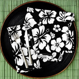 Black and White Hawaiian Flowers Dinner Napkins - Extremely Stoked