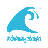 Aqua Blue & White Beach Stripe Youth T-Shirt (Kids & Teens Sizes 8–20) with Palm Tree & Surfboard Logo – Extremely Stoked® Surf Style Cotton Tee