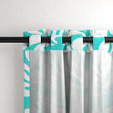 White Hawaiian Flowers on Turquoise Window Curtains - Extremely Stoked® Eco Beach Luxe Collection - Medium Scale