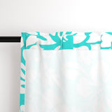 White Hawaiian Flowers on Turquoise Window Curtains - Extremely Stoked® Eco Beach Luxe Collection - Medium Scale