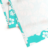White Hawaiian Flowers on Turquoise Window Curtains - Extremely Stoked® Eco Beach Luxe Collection - Medium Scale