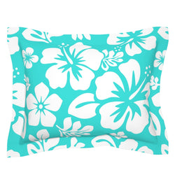 Turquoise and White Hawaiian Flowers Pillow Sham – Extremely Stoked® Eco Beach Luxe Collection
