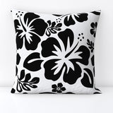 Black Hawaiian Flowers on White Throw Pillow - Extremely Stoked