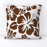 Brown Hawaiian Flowers on White Throw Pillow - Extremely Stoked