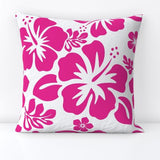 Hot Pink Hawaiian Flowers on White Throw Pillow - Extremely Stoked