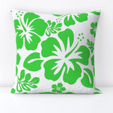 Lime Green Hawaiian Flowers on White Throw Pillow - Extremely Stoked