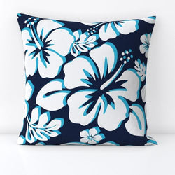 Ocean Blues Hawaiian Flowers Throw Pillow - Extremely Stoked