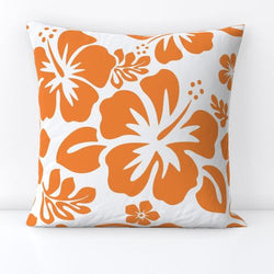 Orange Hawaiian Flowers on White Throw Pillow - Extremely Stoked