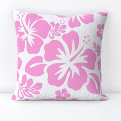 Pink Hawaiian Flowers on White Throw Pillow - Extremely Stoked