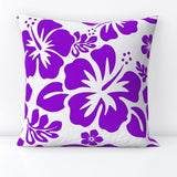 Purple Hawaiian Flowers on White Throw Pillow - Extremely Stoked