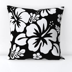 White Hawaiian Flowers on Black Throw Pillow - Extremely Stoked