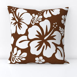White Hawaiian Flowers on Brown Throw Pillow - Extremely Stoked