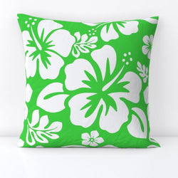 White Hawaiian Flowers on Lime Green Throw Pillow - Extremely Stoked