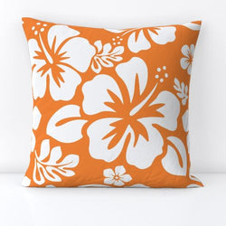 White Hawaiian Flowers on Orange Throw Pillow - Extremely Stoked
