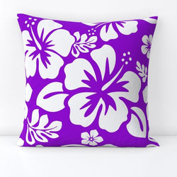 White Hawaiian Flowers on Purple Throw Pillow - Extremely Stoked