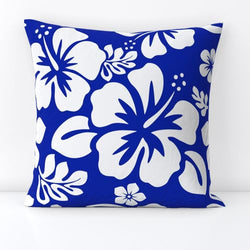 White Hawaiian Flowers on Royal Blue Throw Pillow - Extremely Stoked