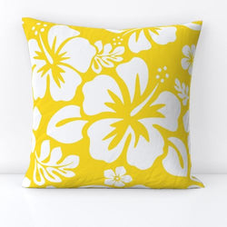 White Hawaiian Flowers on Yellow Throw Pillow - Extremely Stoked