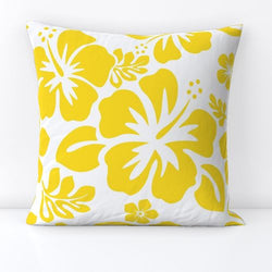 Yellow Hawaiian Flowers on White Throw Pillow - Extremely Stoked