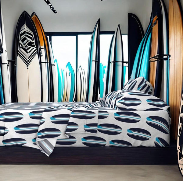 Ocean Blues Classic Surfboards Sheet Set from Surfer Bedding™️ Large Scale - Extremely Stoked