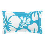 Aqua Blue and White Hawaiian Flowers Pillow Sham – Extremely Stoked® Eco Beach Luxe Collection