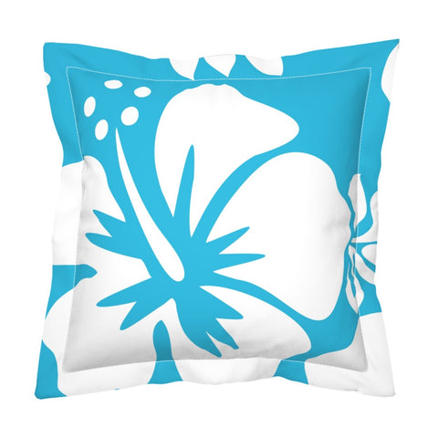 Aqua Blue and White Large Scale Hibiscus Flower Euro Pillow Sham – Extremely Stoked® Eco Beach Luxe Collection