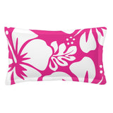 Hot Pink Hawaiian Flowers on White Pillow Sham – Extremely Stoked® Eco Beach Luxe Collection