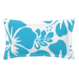 Aqua Blue Hawaiian Flowers on White Pillow Sham – Extremely Stoked® Eco Beach Luxe Collection