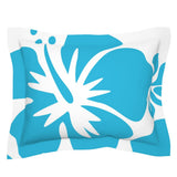 Aqua Blue Hawaiian Flowers on White Pillow Sham – Extremely Stoked® Eco Beach Luxe Collection