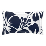 Navy Blue Hawaiian Flowers on White Pillow Sham – Extremely Stoked® Eco Beach Luxe Collection