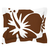 Brown Hawaiian Flowers on White Pillow Sham – Extremely Stoked® Eco Beach Luxe Collection