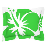 Lime Green Hawaiian Flowers on White Pillow Sham – Extremely Stoked® Eco Beach Luxe Collection
