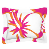 Hot Pink, White and Orange Hawaiian Flowers Pillow Sham – Extremely Stoked® Eco Beach Luxe Collection
