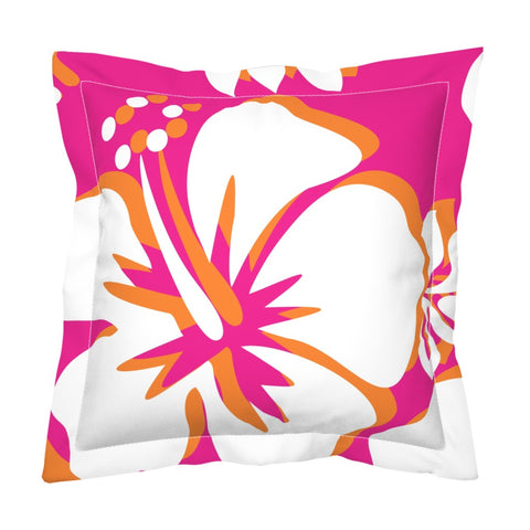 Hot Pink, Orange and White Large Scale Hibiscus Flower Euro Pillow Sham – Extremely Stoked® Eco Beach Luxe Collection