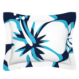 Navy Blue, White and Aqua Blue Hawaiian Flowers Pillow Sham – Extremely Stoked® Eco Beach Luxe Collection