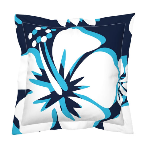 Navy Blue, Aqua Blue and White Large Scale Hibiscus Flower Euro Pillow Sham – Extremely Stoked® Eco Beach Luxe Collection