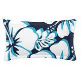 Navy Blue, White and Aqua Blue Hawaiian Flowers Pillow Sham – Extremely Stoked® Eco Beach Luxe Collection