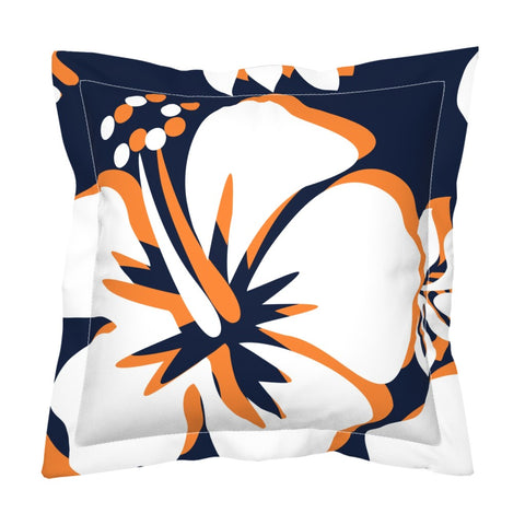 Navy Blue, Orange and White Large Scale Hibiscus Flower Euro Pillow Sham – Extremely Stoked® Eco Beach Luxe Collection